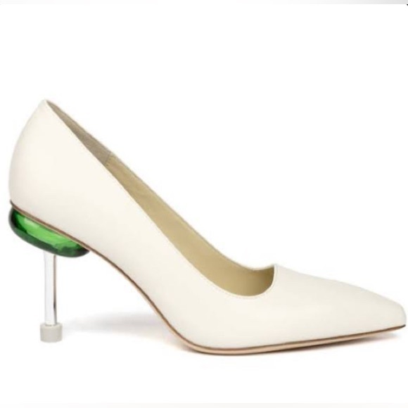 4ccccees Shoes - 4CCCCEES OSHA MORA HI HEELS SANDAL IN IVORY Heels with Unique Green Accent